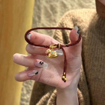 Adjustable Handmade Woven Bracelet with Drip-Glazed Sand Gold Horse Charm | Zen Ara Grove