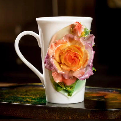 Handcrafted Heritage Porcelain Cup – Roses Blooming from the Surface | Zen Ara Grove