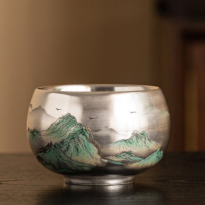 999 Silver Tea Cup – Emblem of Serenity & Blessing – Fine Hammered Finish | Zen Ara Grove