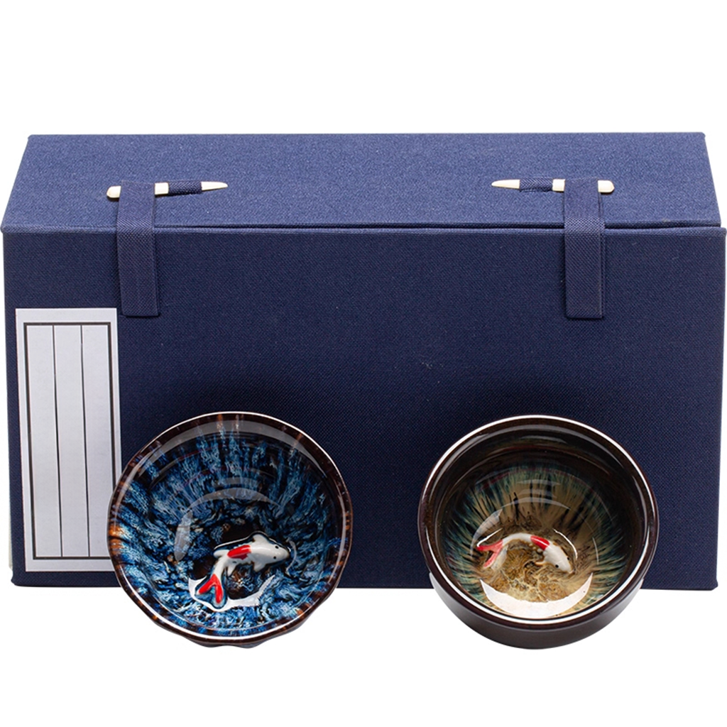 Kiln-Change Glaze Porcelain Teacup – Lucky Fish "Year of Plenty" Design | Zen Ara Grove