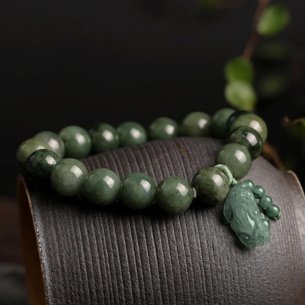Natural Jade Pixiu Beaded Bracelet – Prosperity & Protection | Zen Ara Grove