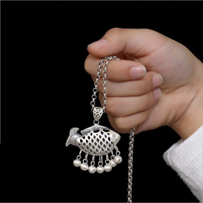 Lucky Koi Silver Tassel Pendant – Flow of Fortune | Zen Ara Grove