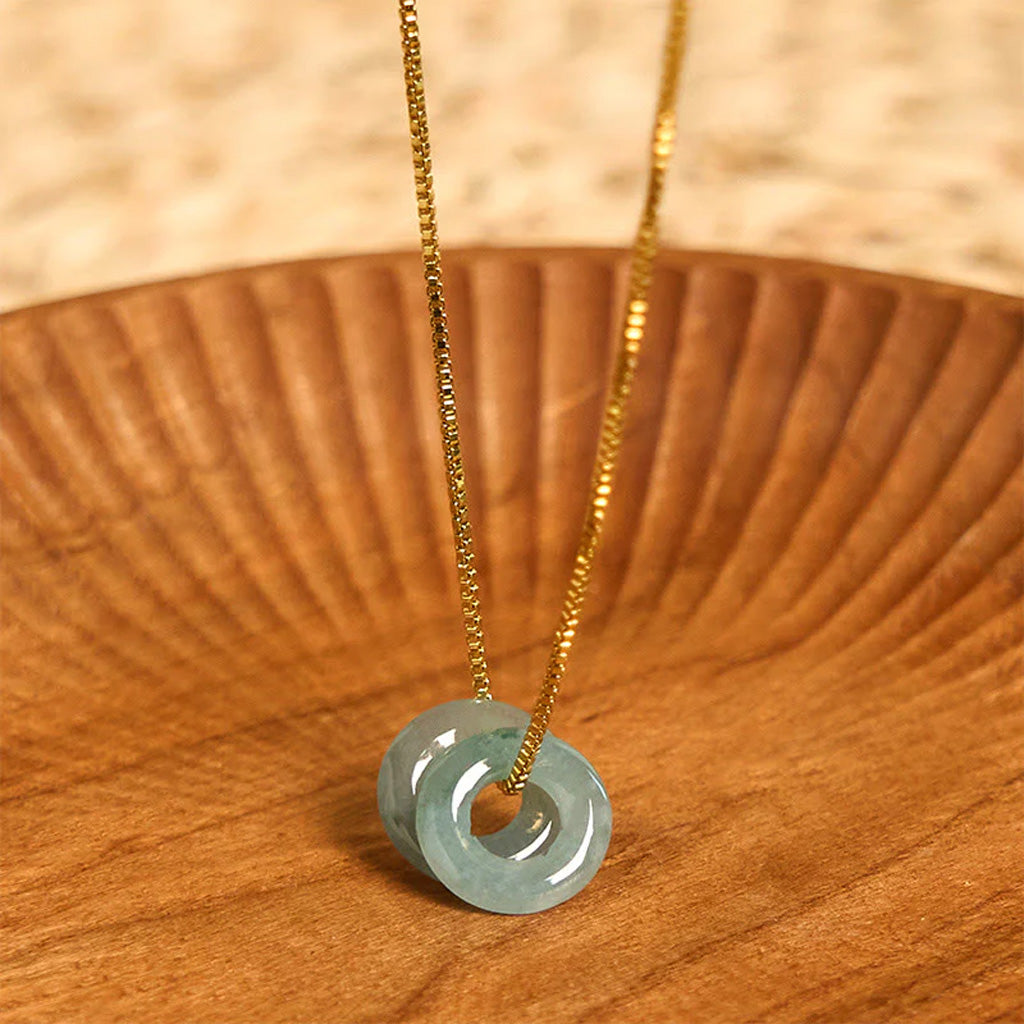 Double Jade Peace Buckle Necklace with Gold-Tone or Silver-Tone Chain