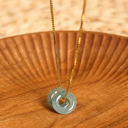 Double Jade Peace Buckle Necklace with Gold-Tone or Silver-Tone Chain