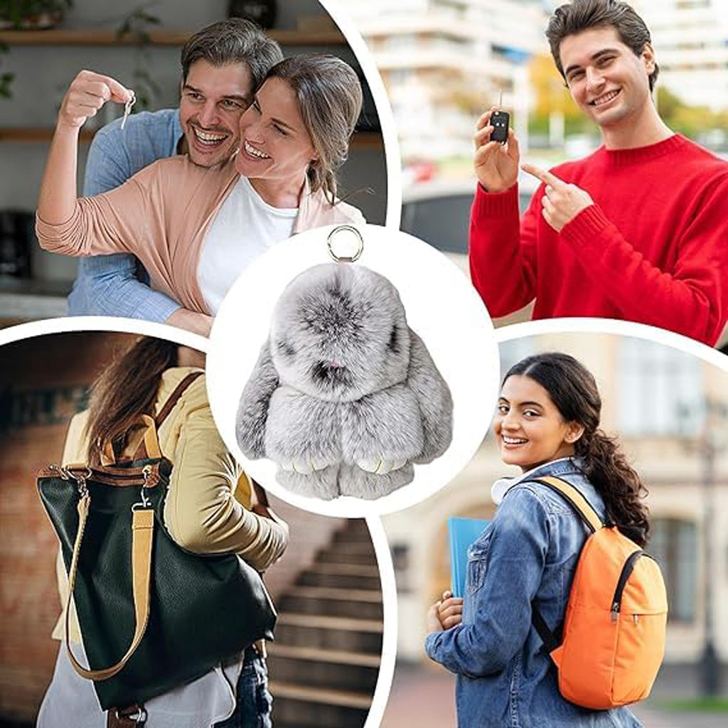 Fluffy Bunny Keychain – Symbol of Warm Blessing | Zen Ara Grove