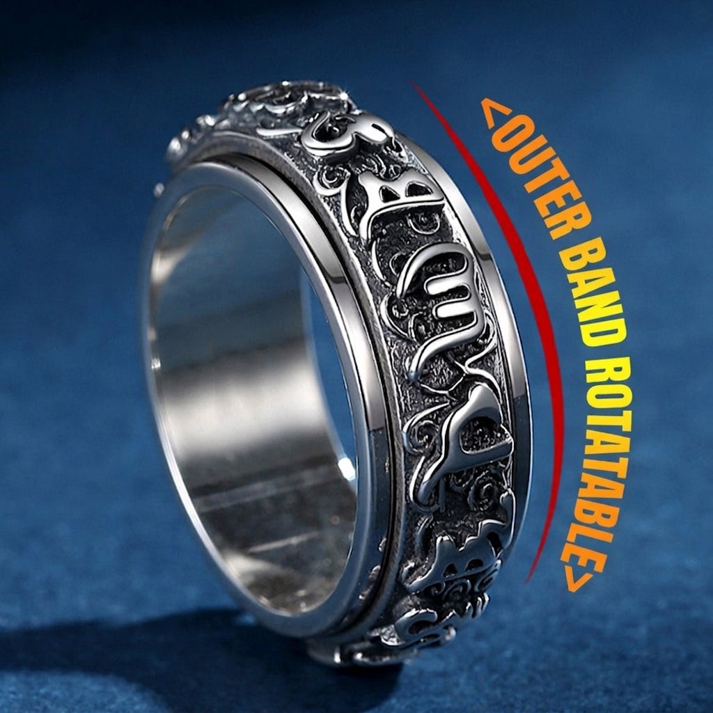 LIMITED TIME OFFER - Six-Word Mantra Spin Ring with Pixiu Blessings | Zen Ara Grove