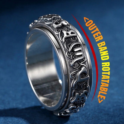 LIMITED TIME OFFER - Six-Word Mantra Spin Ring with Pixiu Blessings | Zen Ara Grove