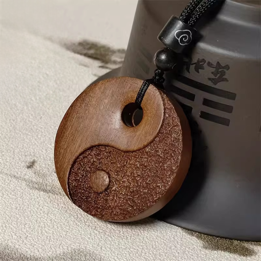 Wearable Daoist Ritual Charm – Hand-Carved Lightning-Struck Jujube Wood Amulet with Taiji-Bagua | Zen Ara Grove