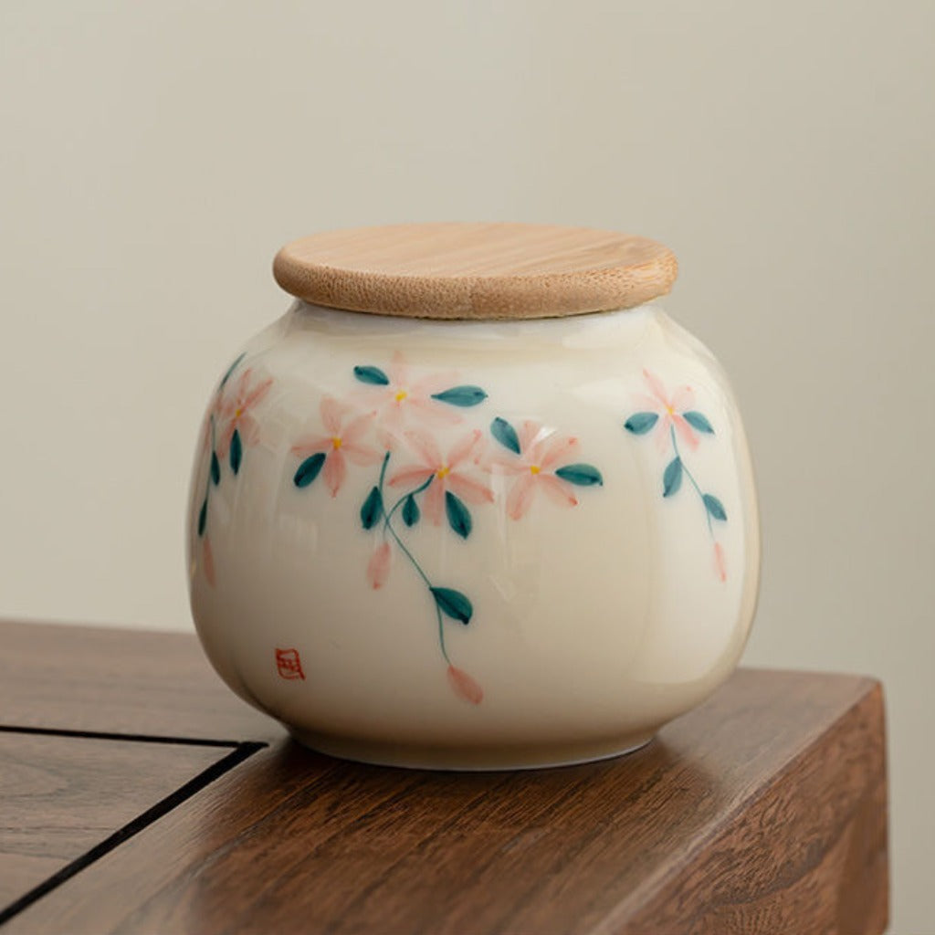 Hand-painted Ceramic Tea Canister – Airtight Storage for Loose Leaf Tea | Zen Ara Grove