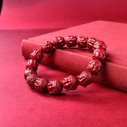 Cinnabar Buddha Head Prayer Bead Bracelet