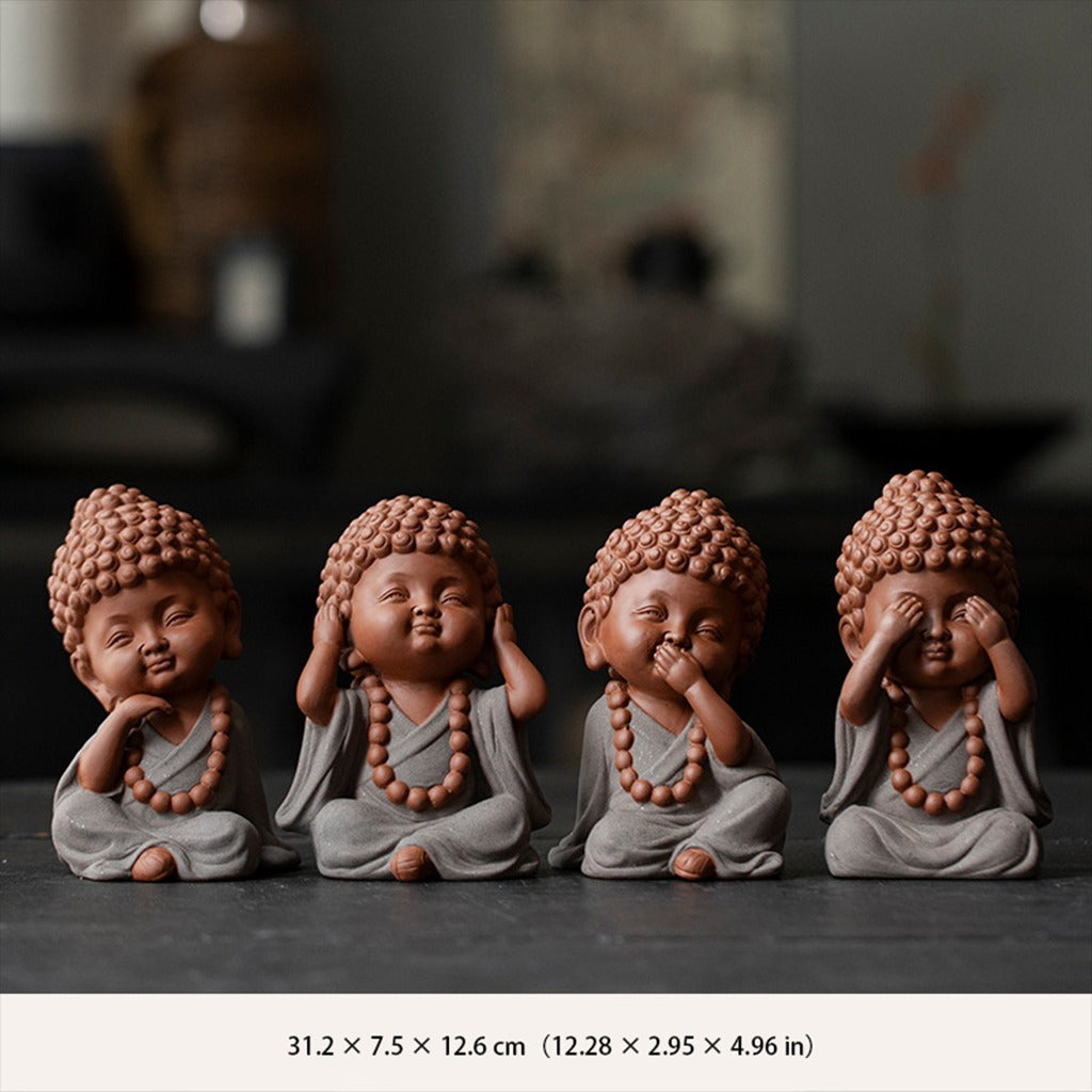 Ceramic "Four No Evils" Buddha Statue Set – Symbols of Mindfulness, Compassion, and Peace | Zen Ara Grove