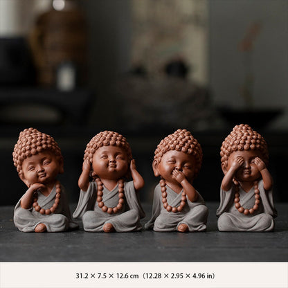 Ceramic "Four No Evils" Buddha Statue Set – Symbols of Mindfulness, Compassion, and Peace | Zen Ara Grove