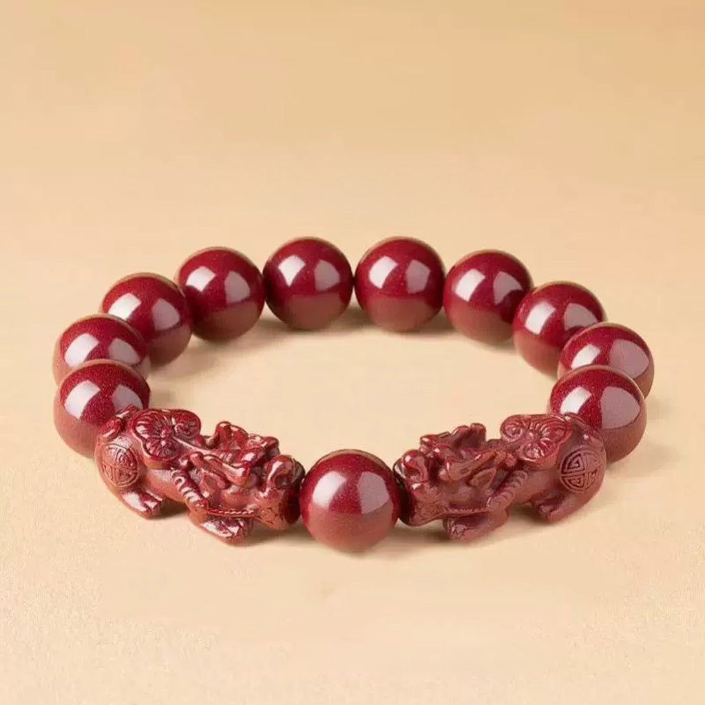 Red Cinnabar Pixiu Beaded Bracelet – Protection & Prosperity | Zen Ara Grove