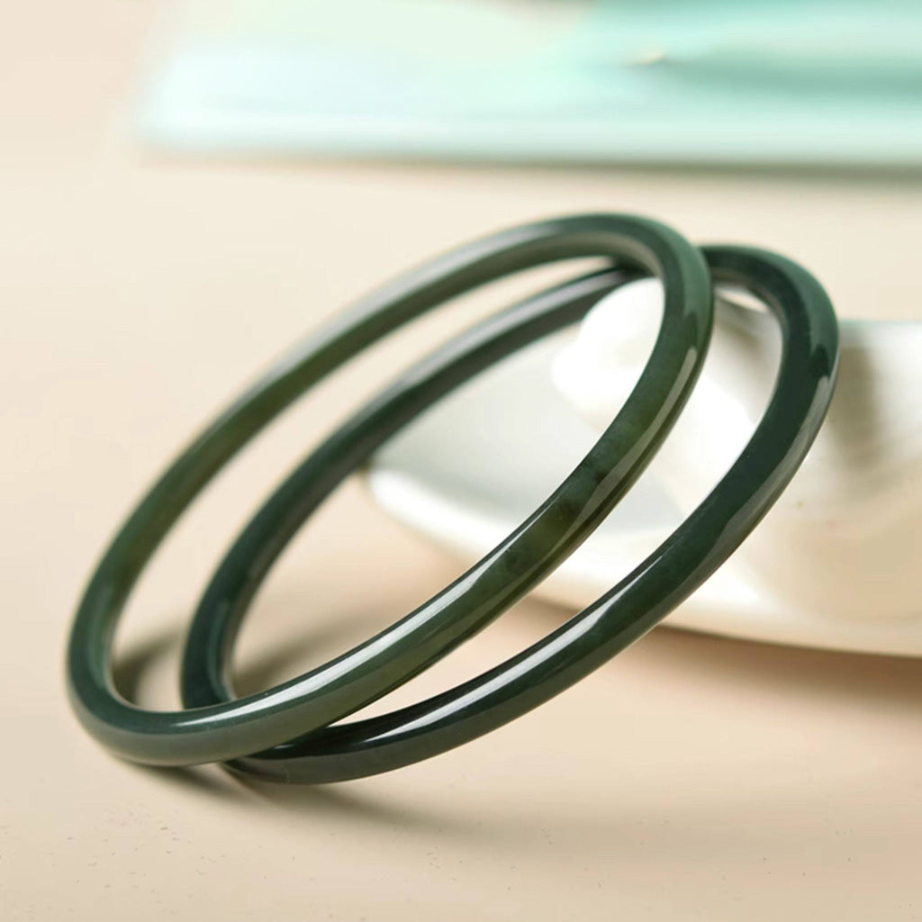 Dark Green Jade Thin Round Bangle – Wisdom & Protection | Zen Ara Grove