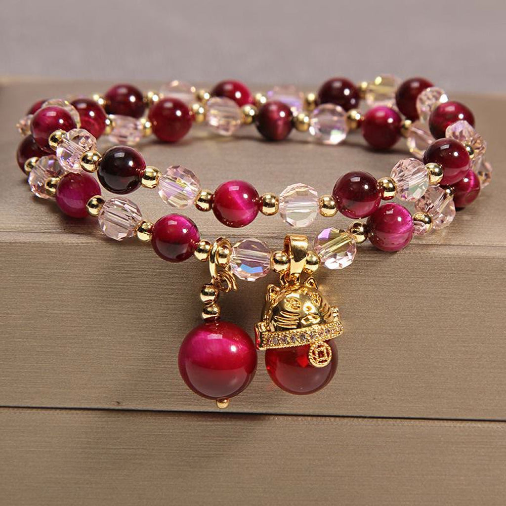 Tiger Eye Pixiu Fox Lucky Bag Double Wrap Bracelet for Protection Confidence and Prosperity | Zen Ara Grove