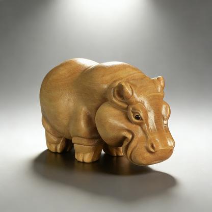 Aromatic Cypress Wildlife Carving Collection – Rhino, Elephant, Hippo Desk Decor | Zen Ara Grove