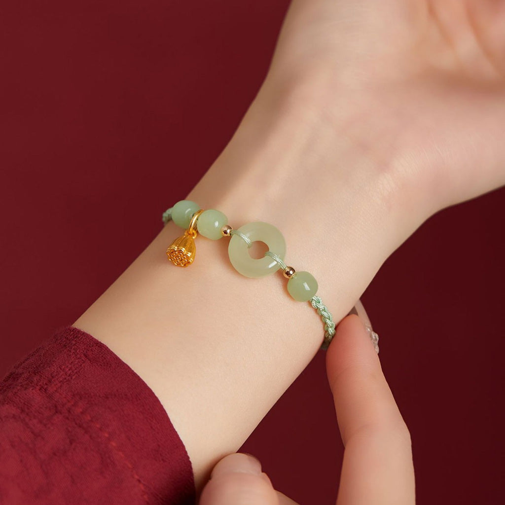 Adjustable Braided Peace Buckle Bracelet with Lotus Charm — Protection & Renewal