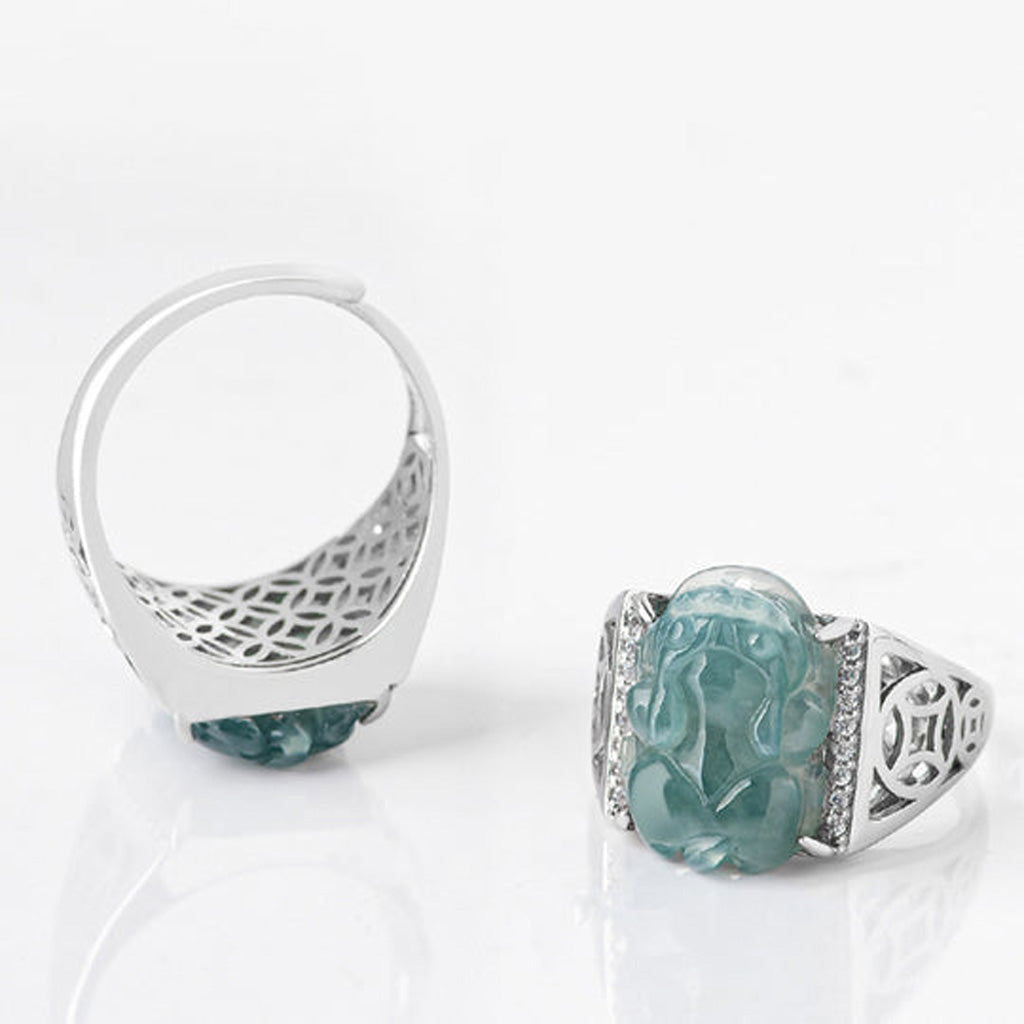 S925 Sterling Silver Adjustable Jade Pixiu Ring – Wealth & Protection | Zen Ara Grove
