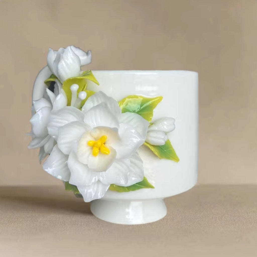 Handcrafted Heritage Ceramic Cup – Jasmine Blossoms Blooming from the Surface | Zen Ara Grove
