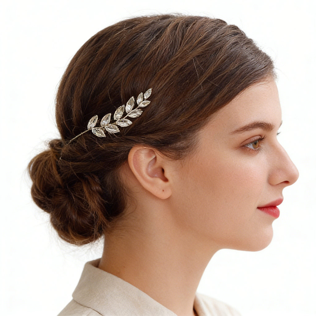 Rhinestone Olive Leaf Hair Accessory – Elegant Symbol of Peace | Zen Ara Grove