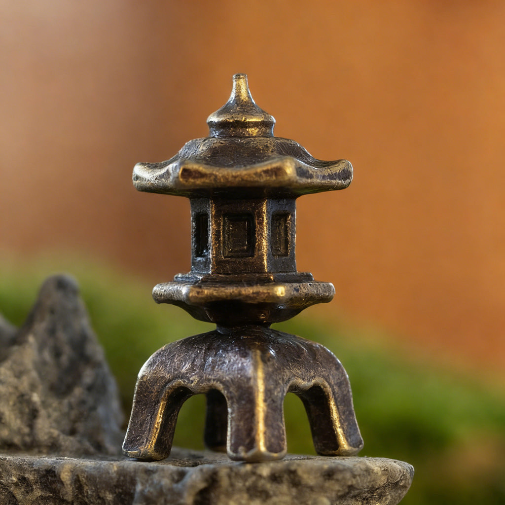 Mini Brass Stone Lantern Figurine – Symbol of Illumination and Tranquility | Zen Ara Grove