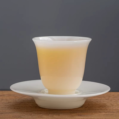 Ice Jade Glaze Porcelain Teacup – Smooth Sheep Fat Luster | Zen Ara Grove
