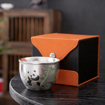 Handmade Silver Cup Gift Set – Sign of Prosperity & Harmony – Artistic Mountain Pattern | Zen Ara Grove