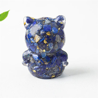 TODAY ONLY! Cute Cat Lazurite Amethyst Black Obsidian Aquamarine Crystal Resin Positive Home Decoration | Zen Ara Grove