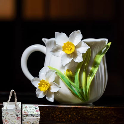 Handcrafted Ceramic Cup with Gourd Blossom – Living Art on Your Teacup | Zen Ara Grove