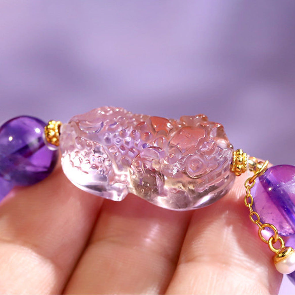 Handcrafted Natural Amethyst Pixiu Bracelet – Love & Prosperity | Zen Ara Grove