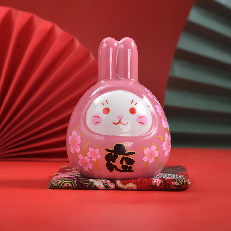 Lucky Rabbit Ceramic Figurine – Red Charm for Good Fortune | Zen Ara Grove