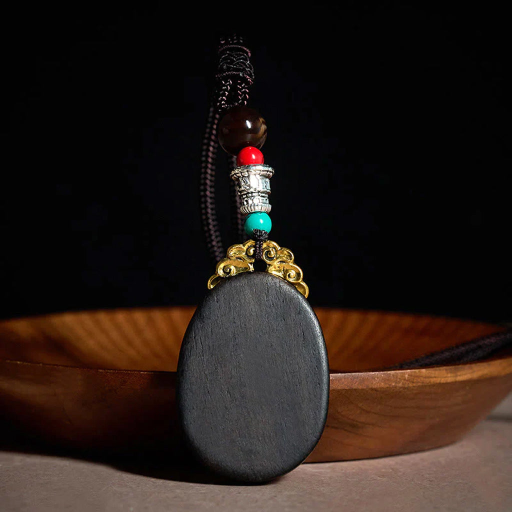 Ebony Wood Statement Pendant Necklace in Blue-Green or Red
