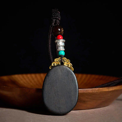Ebony Wood Statement Pendant Necklace in Blue-Green or Red