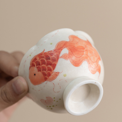 Hand-Painted Koi Porcelain Footed Cup – Flared Flower Rim | Zen Ara Grove