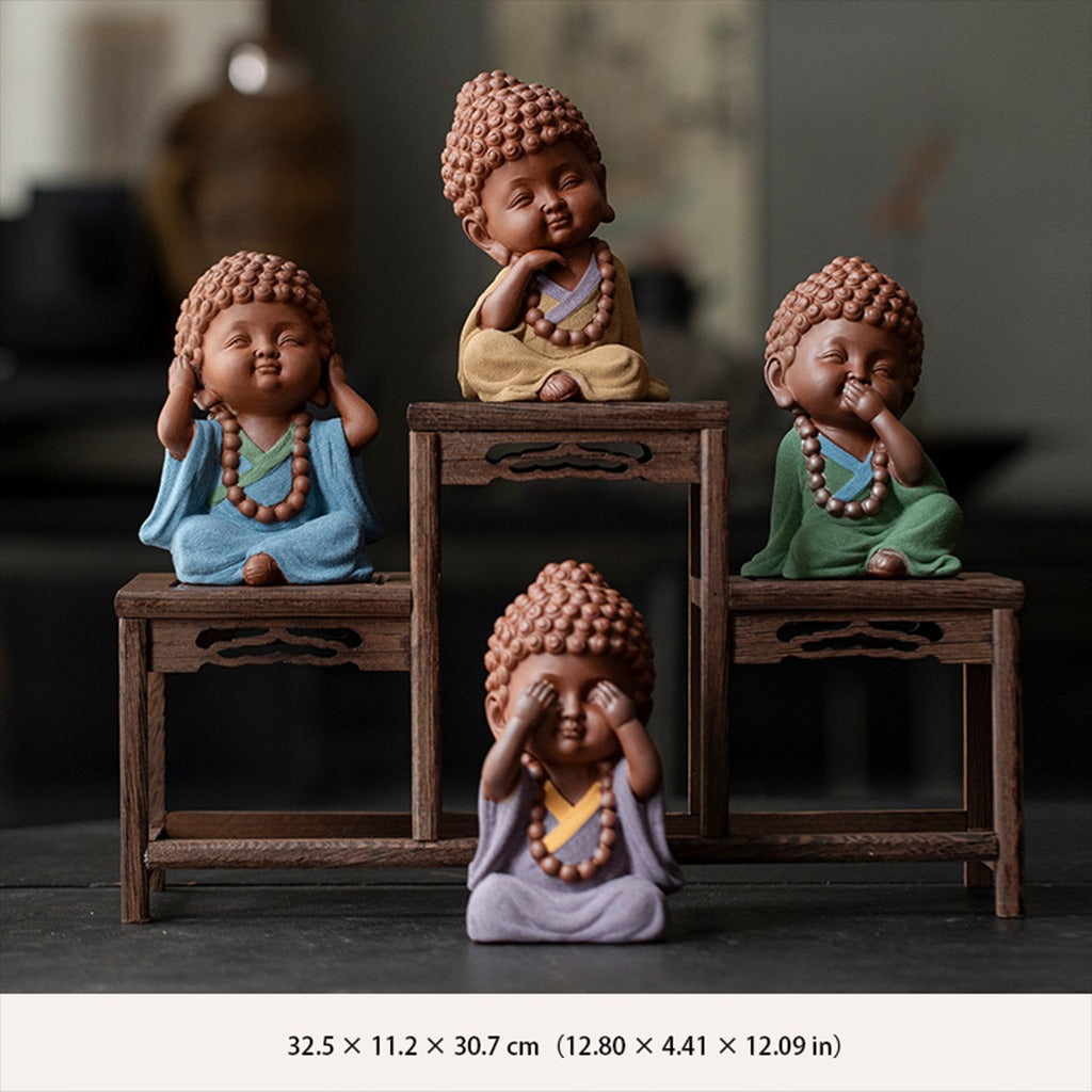 Ceramic "Four No Evils" Buddha Statue Set – Symbols of Mindfulness, Compassion, and Peace | Zen Ara Grove
