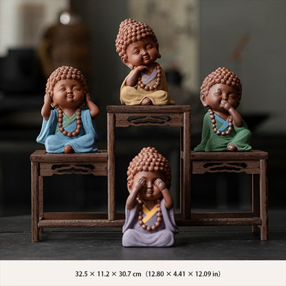 Ceramic "Four No Evils" Buddha Statue Set – Symbols of Mindfulness, Compassion, and Peace | Zen Ara Grove