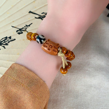 Havana Brown Cat Bracelet – Wooden Beads with Gentle Feline Charm | Zen Ara Grove