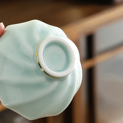 Celadon Porcelain Koi Fish Teacup – Artistic Green Glaze Tea Bowl | Zen Ara Grove