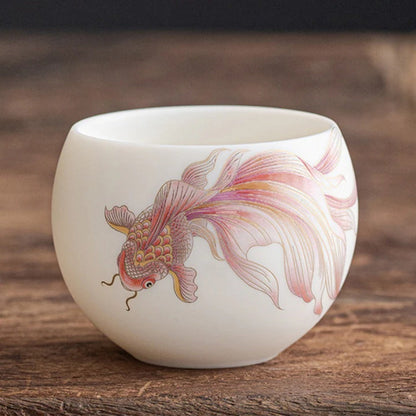 Milky White Ceramic Mug with Koi Motif – Elegant Glaze for Hot and Cold Drinks | Zen Ara Grove