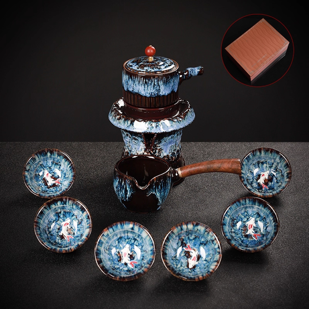 Kiln-Change Glaze Porcelain Teacup – Lucky Fish "Year of Plenty" Design | Zen Ara Grove