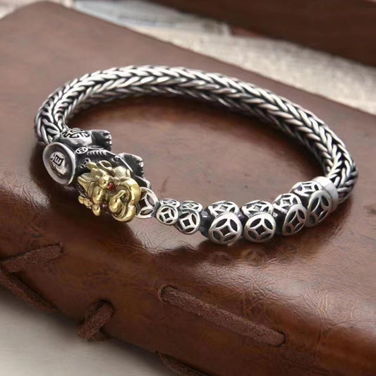Vintage Copper Coin Pixiu Bracelet – Men’s Talisman of Fortune & Strength | Zen Ara Grove