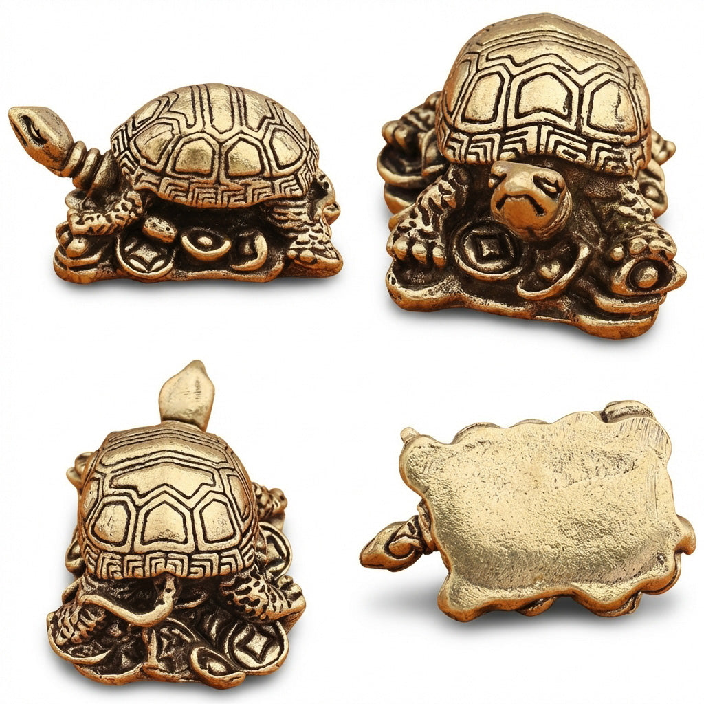Handcrafted Brass Turtle Figurine Set – Symbols of Longevity, Protection & Good Fortune | Zen Ara Grove