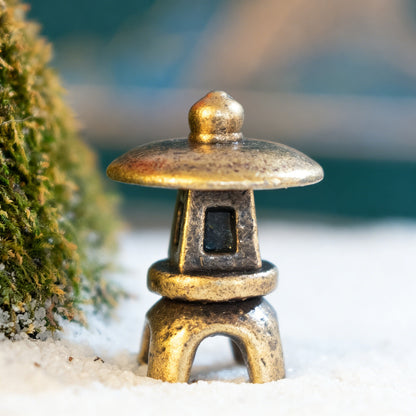 Mini Brass Stone Lantern Figurine – Symbol of Illumination and Tranquility | Zen Ara Grove