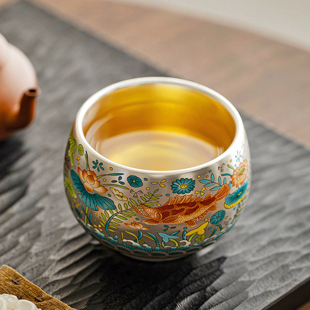 999 Silver Tea Cup – Emblem of Serenity & Blessing – Fine Hammered Finish | Zen Ara Grove