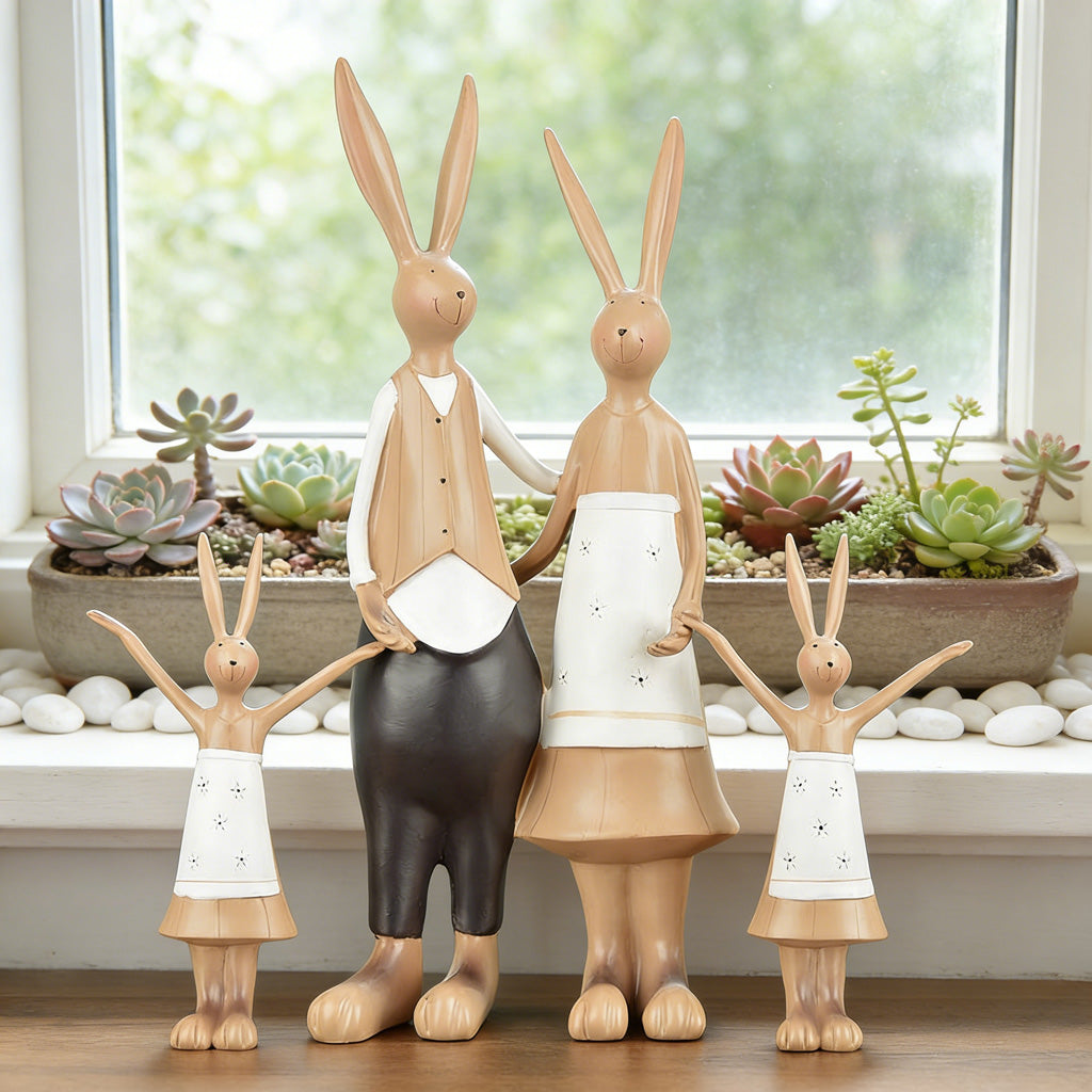 Bunny Family Figurine Set – Handcrafted Rabbits Symbolizing Love, Warmth & Togetherness | Zen Ara Grove