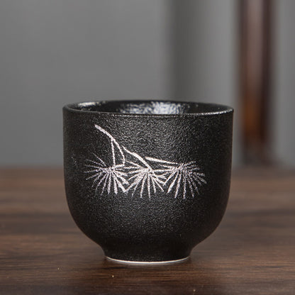 Zen meditation matte black pottery water cup