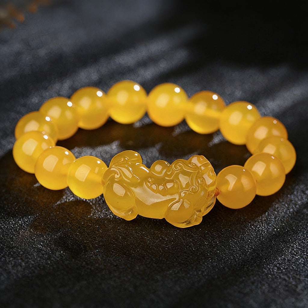 Handcrafted Yellow Chalcedony Pixiu Bracelet – Wealth & Prosperity | Zen Ara Grove