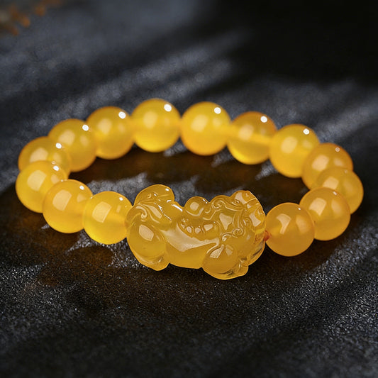 Handcrafted Yellow Chalcedony Pixiu Bracelet – Wealth & Prosperity | Zen Ara Grove