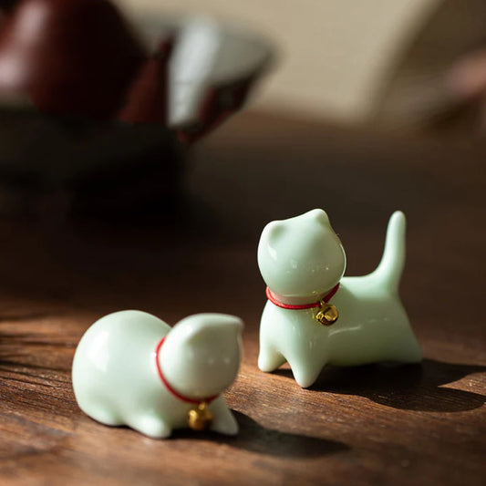 Mini Small Cute Cat Tea Pet Ceramic Home Desk Figurine Decoration | Zen Ara Grove