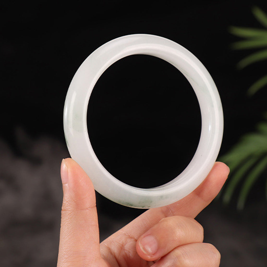 Misty Mountain Jade Bangle – Whisper of Serenity and Harmony in White & Green | Zen Ara Grove